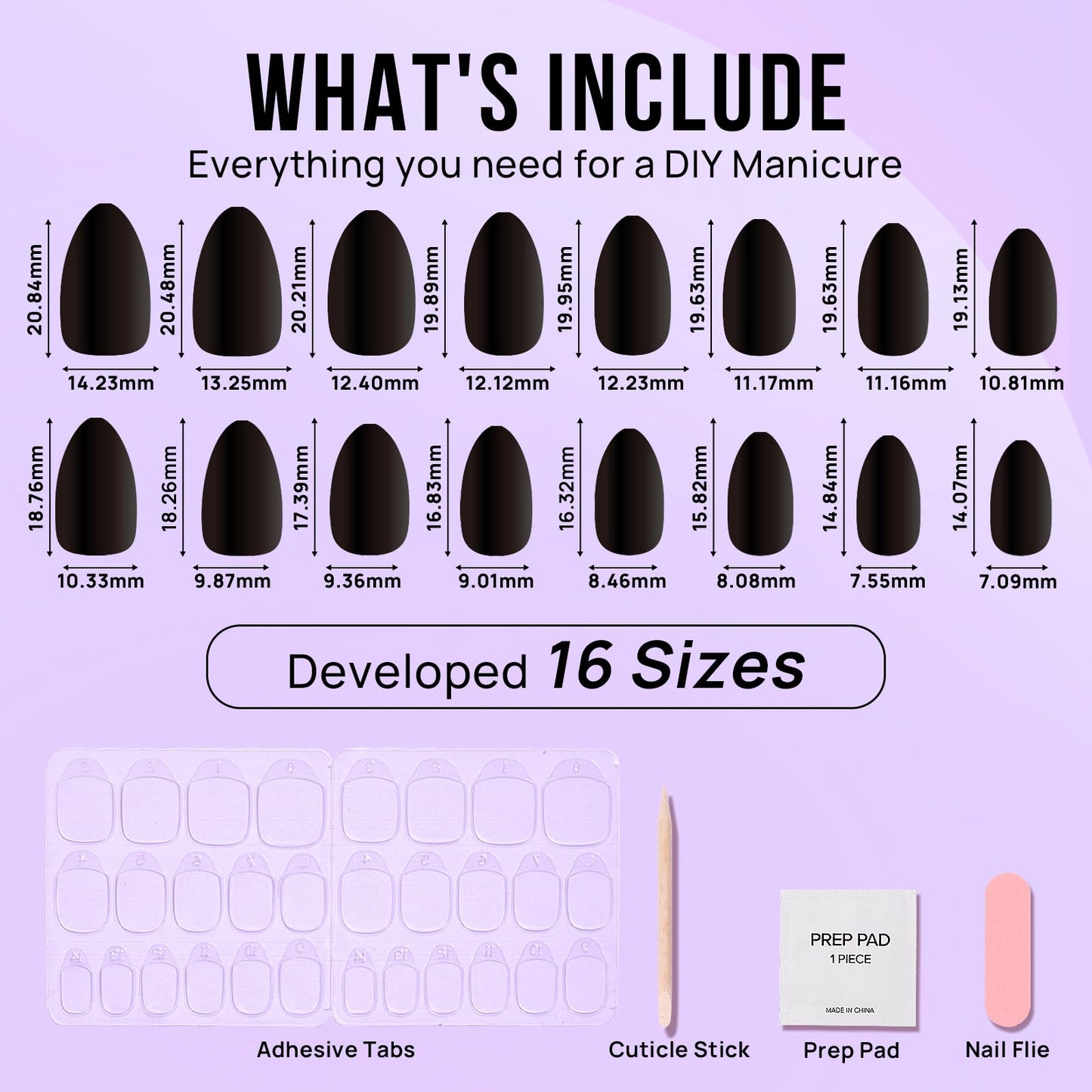 Black Press On Nails Almond - BTArtbox Short Press On Nails with Nail Glue, Fit Perfectly & Natural Reusable Stick On Nails in 16 Sizes - Soft Gel Glue On Nails Kit, Black Velvet