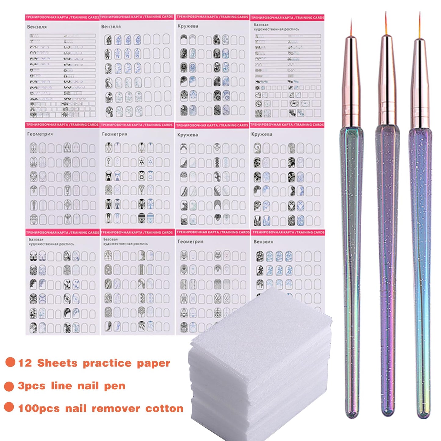 Practice Nails For Nail Art Book 12PCS Nail Books Training Template Drawing Painting Stencils Waterproof Reusable Learning Paper Card Manicure Tool For Beginner with Remover Wipes Acrylic Liner Brush