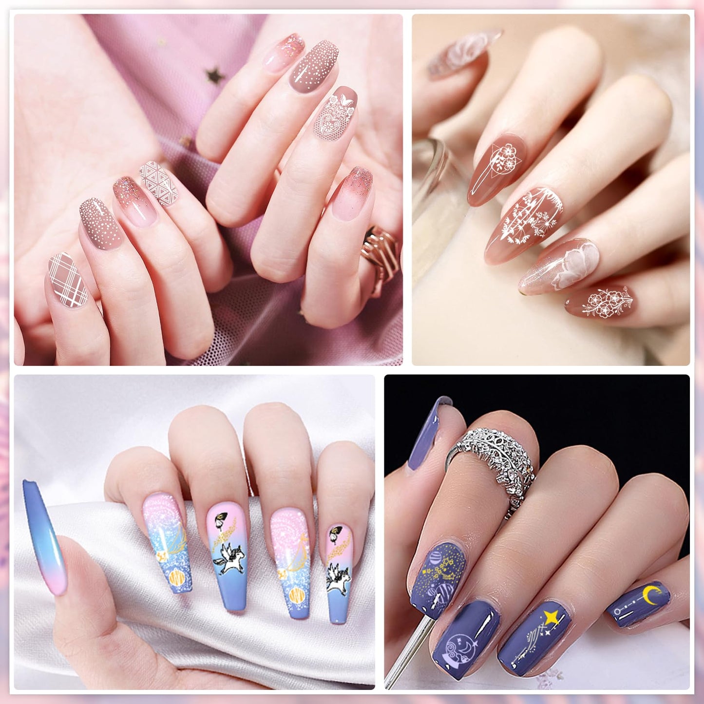 Biutee Nail Stamper Kit 22Pcs Gel Nail Stamping Kit 12Pcs Nail Stamping Plates 8Pcs Stamping Polish Gel, Silicone Stamper Scraper Flower Lace Star Stripe Holiday Stamp Template Gift for Women