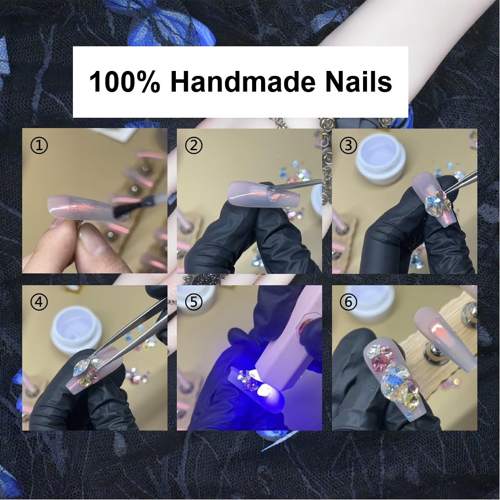 Press on Nails Handmade Nails 10Pcs Dark Gothic Style Skeleton Manual Press on Nails Black Skulls Fake Nails for Women Party Holiday Photo Size S