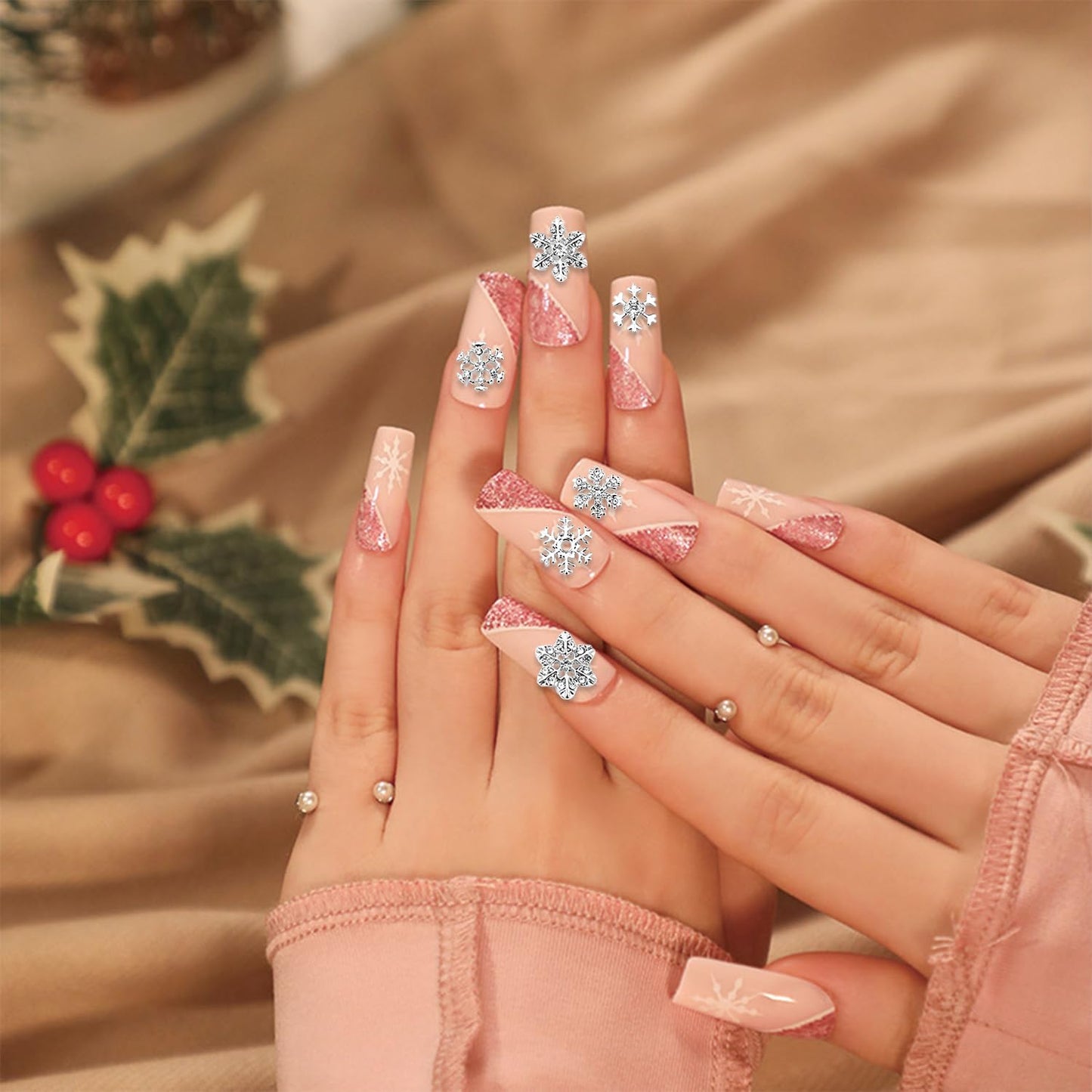 SILPECWEE 36pcs Silver Snowflake Nail Charms Jewels 3D Flat-Back Nail Rhinestone Charms Alloy Christmas Charms for Nails Hollow Nail Studs Nail Art Decoration for DIY Salon Nail Accessories