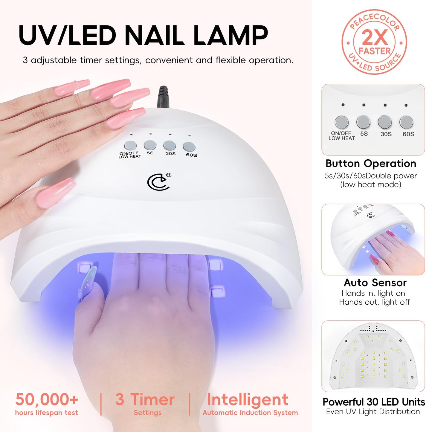 Peacecolor 83Pcs Gel Nail Polish Kit with U V Light and Drill, 56 Colors All Seasons Soak Off Gel Polish Set Cat Eye Gel with Matte/Glossy Glitter Base Top Coat Manicure Nail Kit Gifts for Women Girls