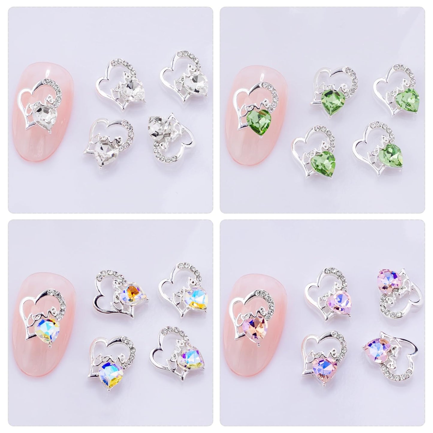 SILPECWEE 30pcs Heart Nail Gems Charms Gold Silver Nail Rhinestone Jewels Studs 3D Nail Crystals Charms Diamond Flat-Back Nail Art Decoration for Valentine's Day DIY Craft Making Jewelry