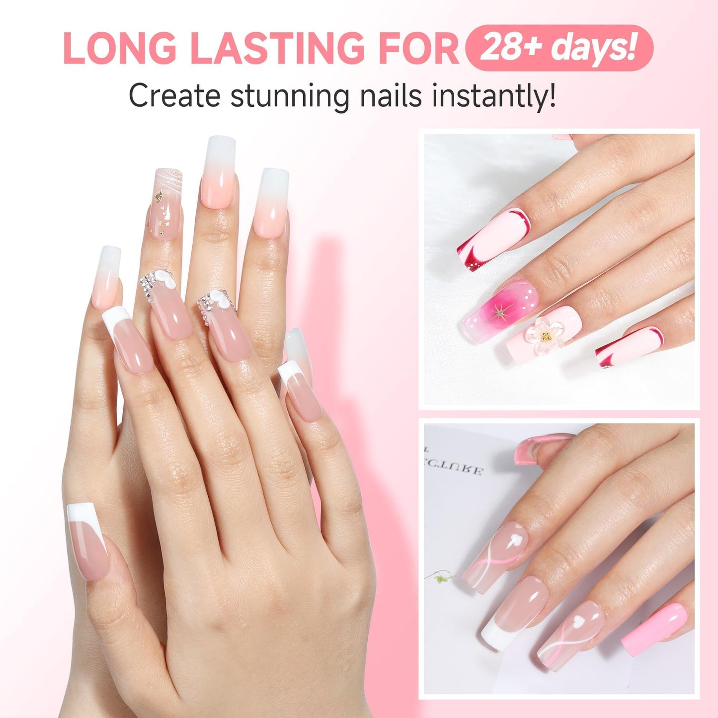 UNA GELLA Square Nail Tips X-Soft Thicker Flexible Gel Nails 330PCS Pre-etched Square Nail Tips Press on Full Cover Acrylic Fake Nails Strength Clear Nails for Nail Extensions DIY Salon 15 Sizes