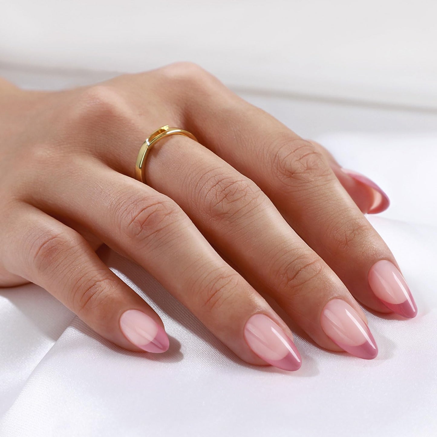 Dusty Rose Press on Nails Short Almond - GJZEZ Soft Gel Spring French Tip Fake Nail Press Ons Gifts for Women, Salon Quality Natural Fit Cute Reusable Faux Nails | 16 Sizes - 32 Pcs, Taffy Deep Pink