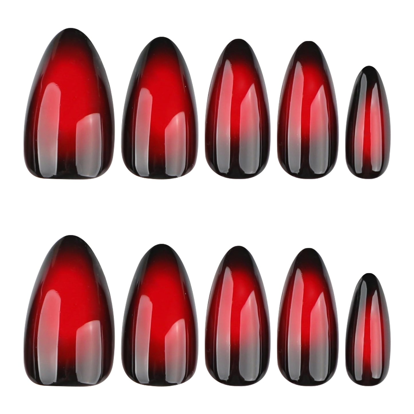 XZMeiLun Red Black Ombre Press On Nails Almonds Medium Length - Acrylic Fake Nail, Reusable Glue On Stick On Nails, Fall Halloween Designer Nails for Women, Gradient False Nail, Hallows' Day Gift