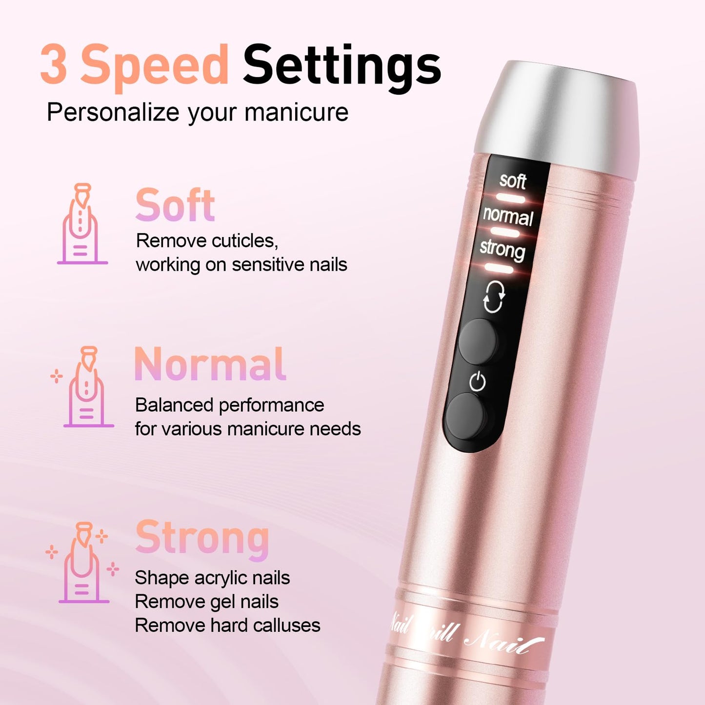 Cordless Nail Drill, Portable Electric Nail File with 11 in 1 Nail Drill Bits for Acrylic Gel Dip Powder Nails, Rechargable Efile Nail Drill Machine Kit for Home Manicure Pedicure, Gold