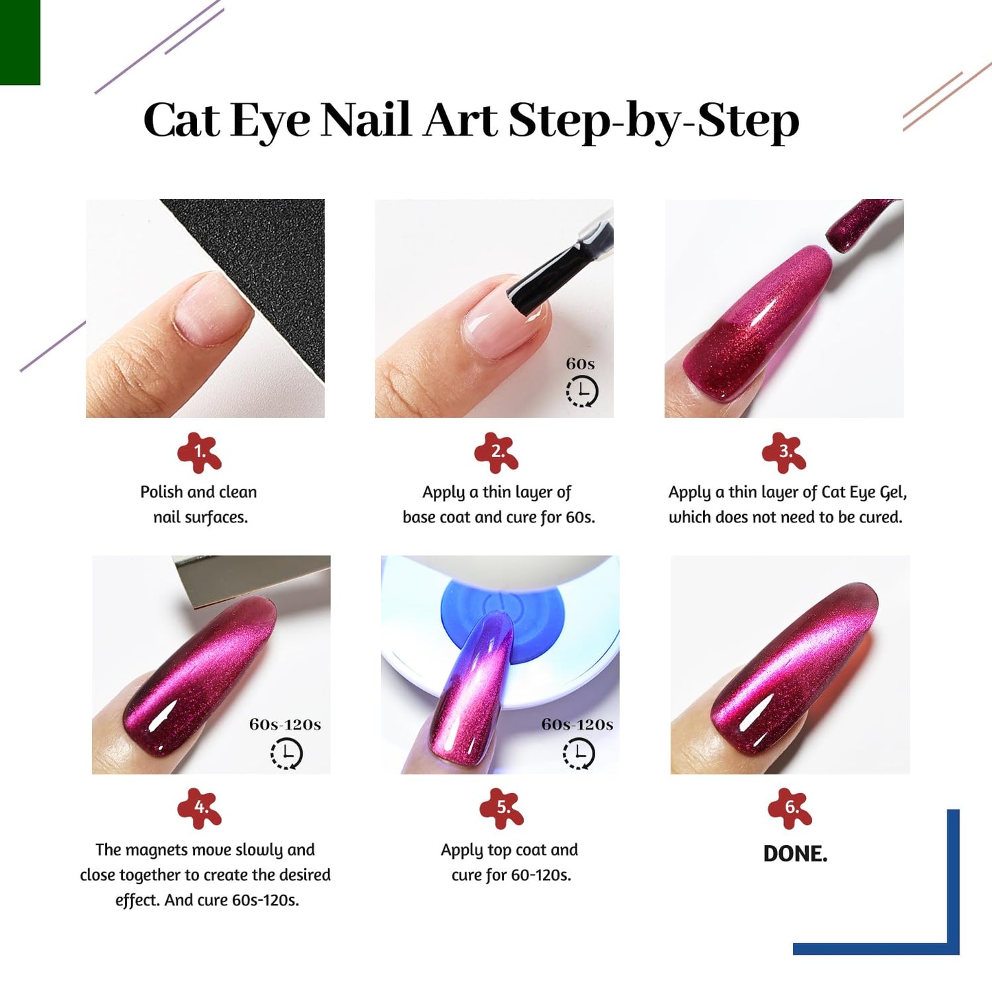JODSONE Cat Eye Gel Nail Polish 10 Colors Blue Green Red with Base Coat Top Coat Magnet Stick Glazed Amber Cat Eye Gel for Home DIY
