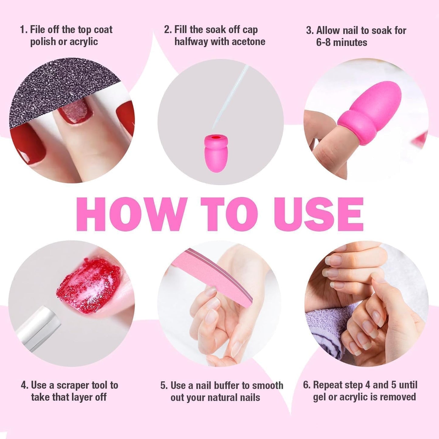 Gel Polish Remover Refill Kits for Nails, Holiday Gifts for Women Girls 4-in-1 Green Nail Polish Remover Set with Soak Off Caps Nail Buffer Block | Nail File | Cuticle Pusher for Poly Gel Acrylic Nail
