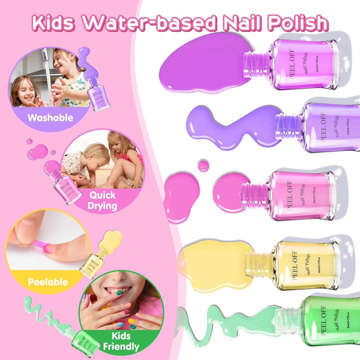 BATTOP Kids Nail Polish Set for Girls - Kids Nail Art Kit with Dryer & Fake Nail & Sticker & Water Based Nail Polish & Nail Art Pen - Idea Gifts for Girls Ages 6 7 8 9 10 11 12