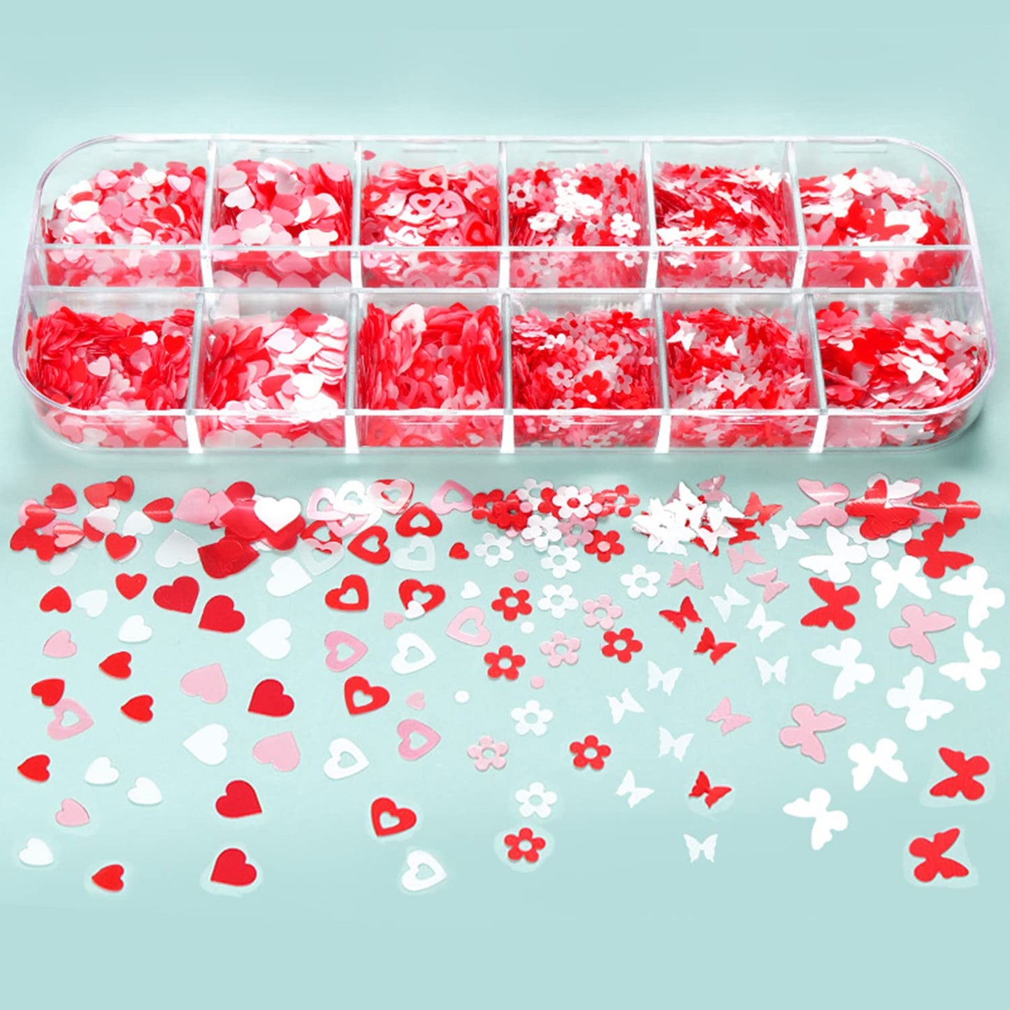 Pink Glitter 3D Sequins, Holographic Love Heart Flowers, Butterfly Nail Art Designs for Women, DIY Resin Tips, Confetti Nails Kit