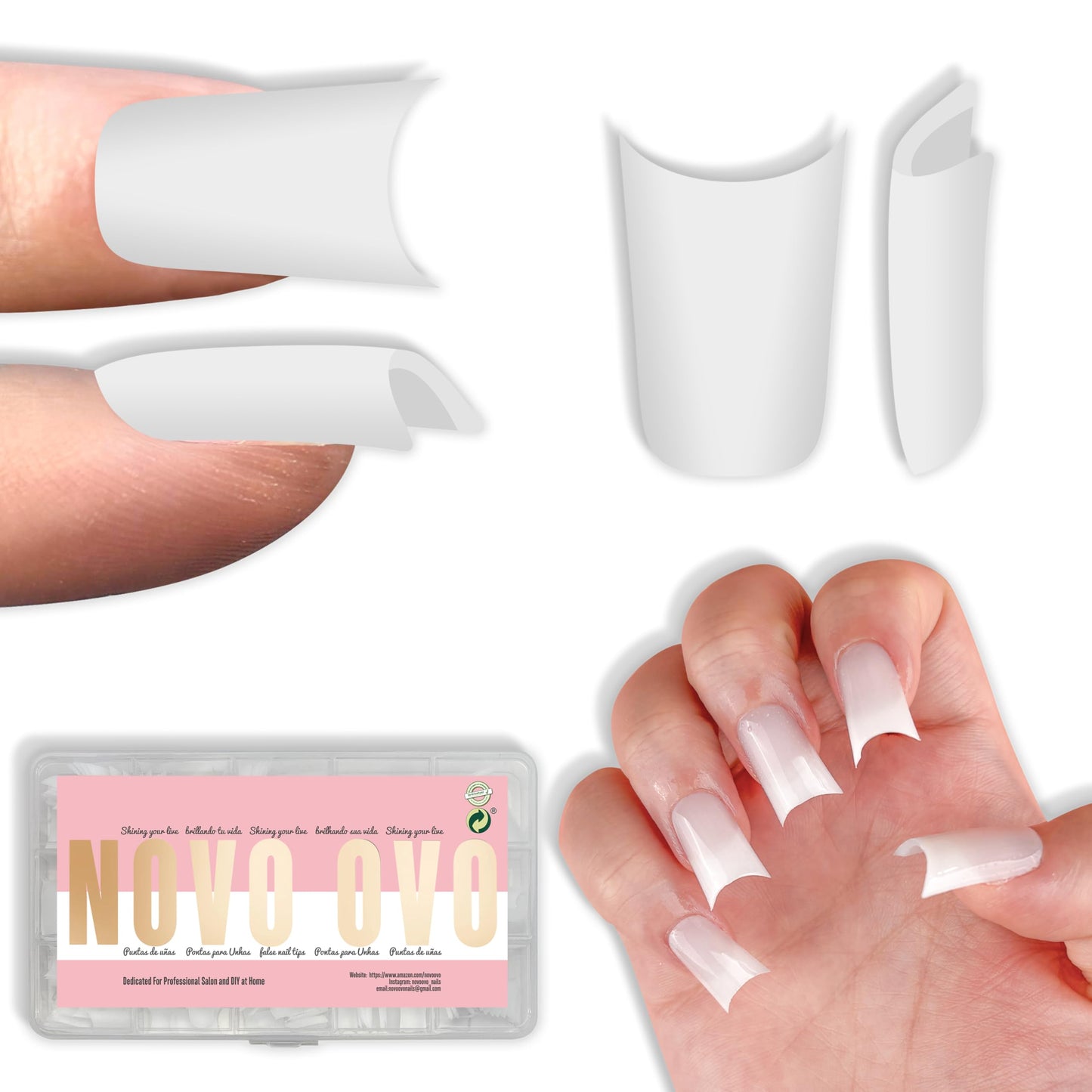 NOVO OVO Short Duck Nail Tips 240Pcs - Solid Milky White Soft Gel Flare Duck Feet Nails for Wide Nail Beds, Thick Full Cover False Nail Press Ons, Pre-Shaped Y2K Style Manicure (15 Sizes)
