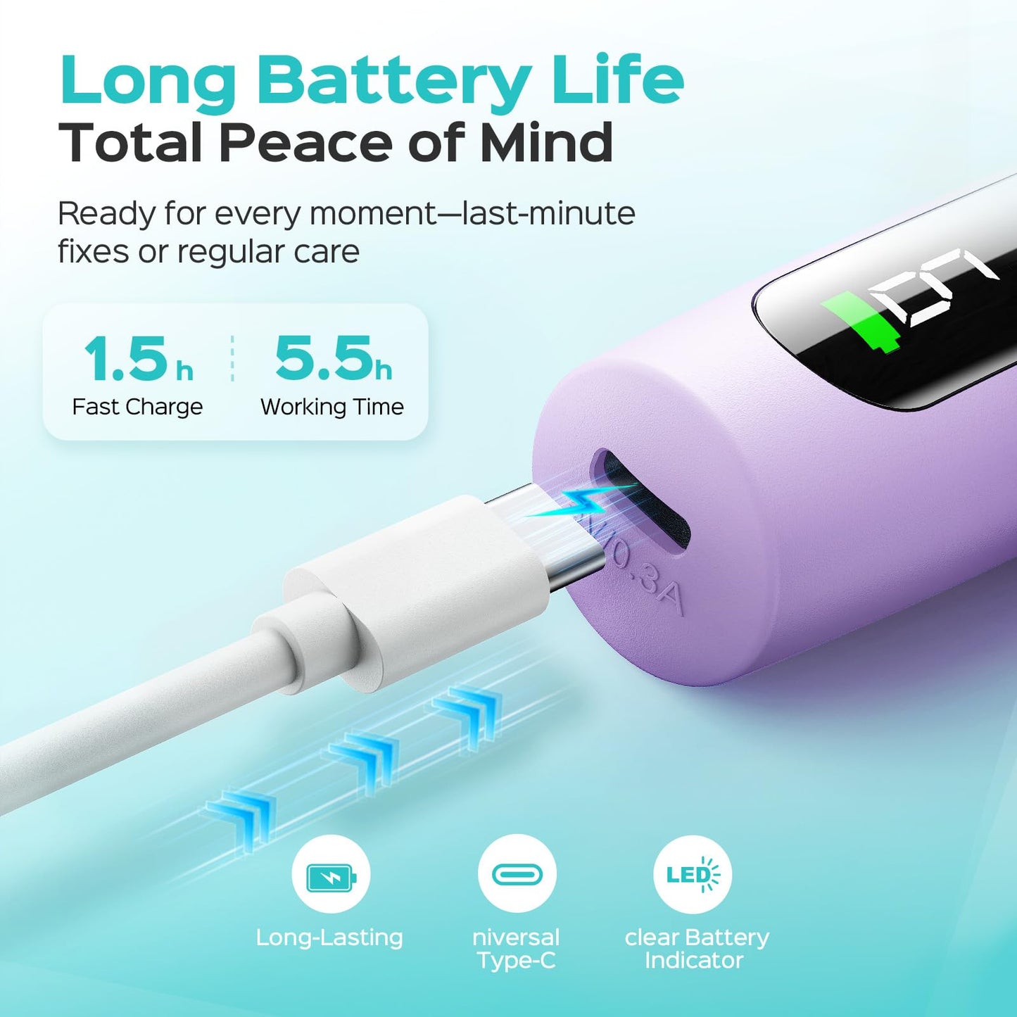 COSLUS C52 Electric Cordless Nail Drill: Professional Nail File kit with LED Screen for Acrylic Gel Powder. Portable for Home DIY & Salon Use. Manicure Pedicure for Beginners, Women, Travel, Purple