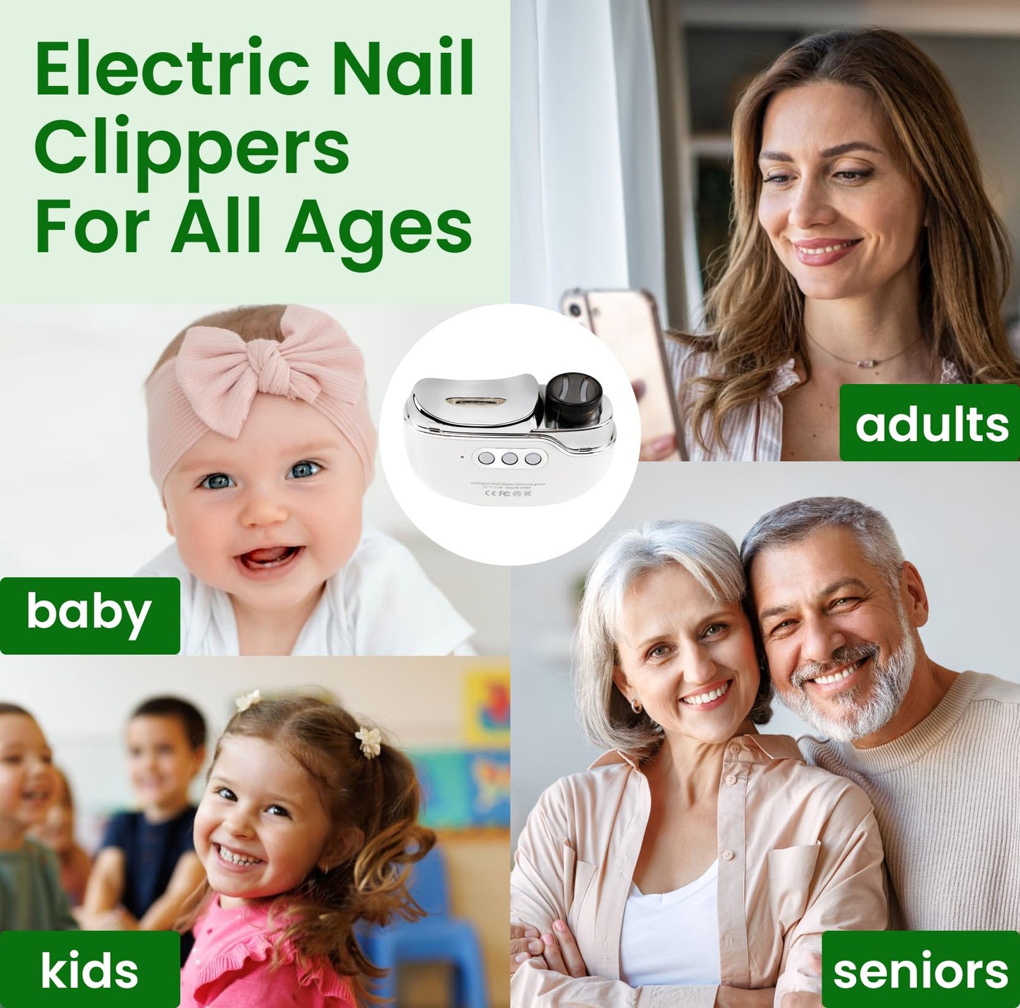 ESUOHYM Upgraded 3-in-1 Electric Nail Clipper with Collector & LED Light, Automatic Electric Fingernail Clippers for Women Man, Nail File Nail Trimmer for Baby Kids Adults Senior