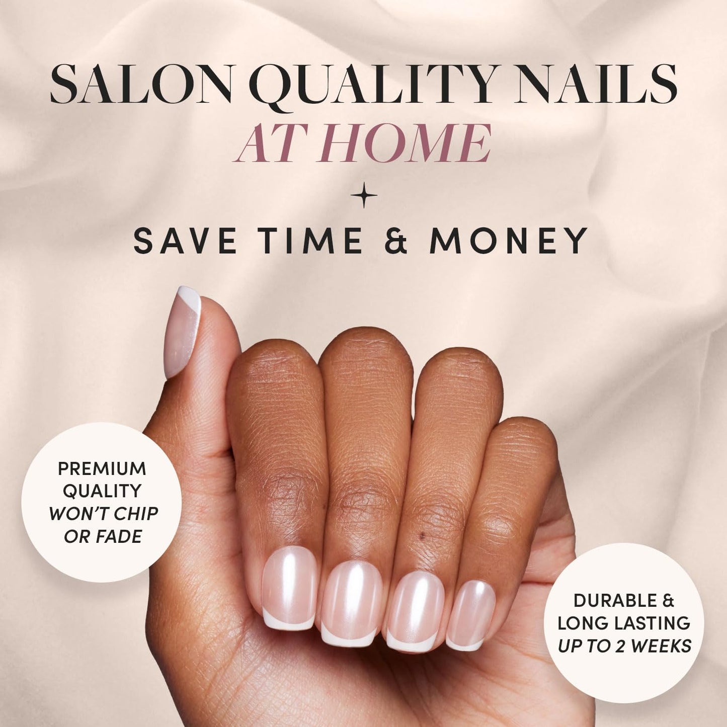 Glamnetic Press On Nails & Brush On Nail Glue Bundle - La Perle | Squoval White Nails with French Tips | 15 Sizes - 30 Nail Kit with Glue | Reusable, Salon-Quality Fake Nails