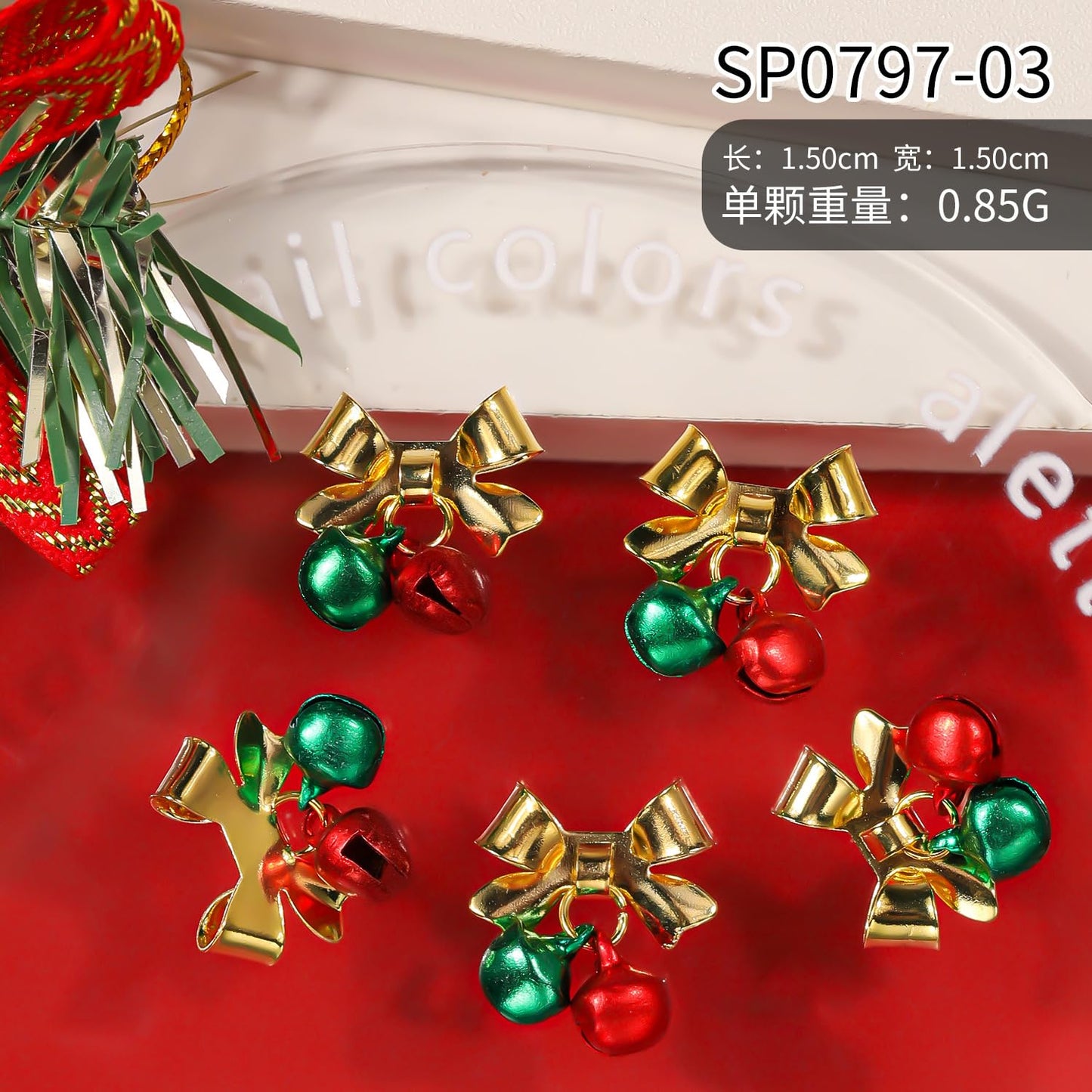 40Pcs Christmas Bell Nail Charms Gold Silver Bell Xmas Nail Charms for Acrylic Nails Red Green Alloy Bell Nail Gems and Charms Nail Jewelry for Women DIY Manicure Accessories