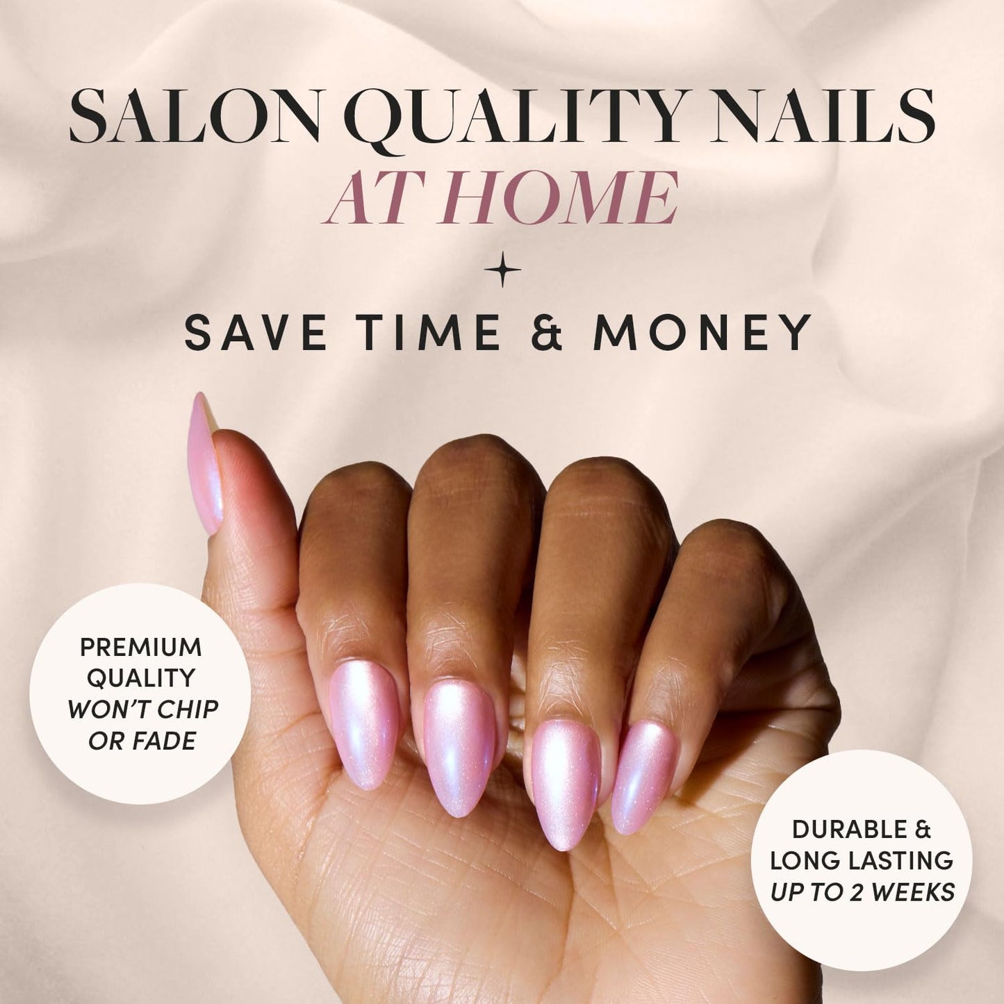Glamnetic Press-On Nails Bundle - Seaspell & Goal Digger | Short Almond Pink Fake Nails with a Velvet Finish | Natural Short Round False Nails with Gold Foil | Reusable, Salon-Quality Nail Kits