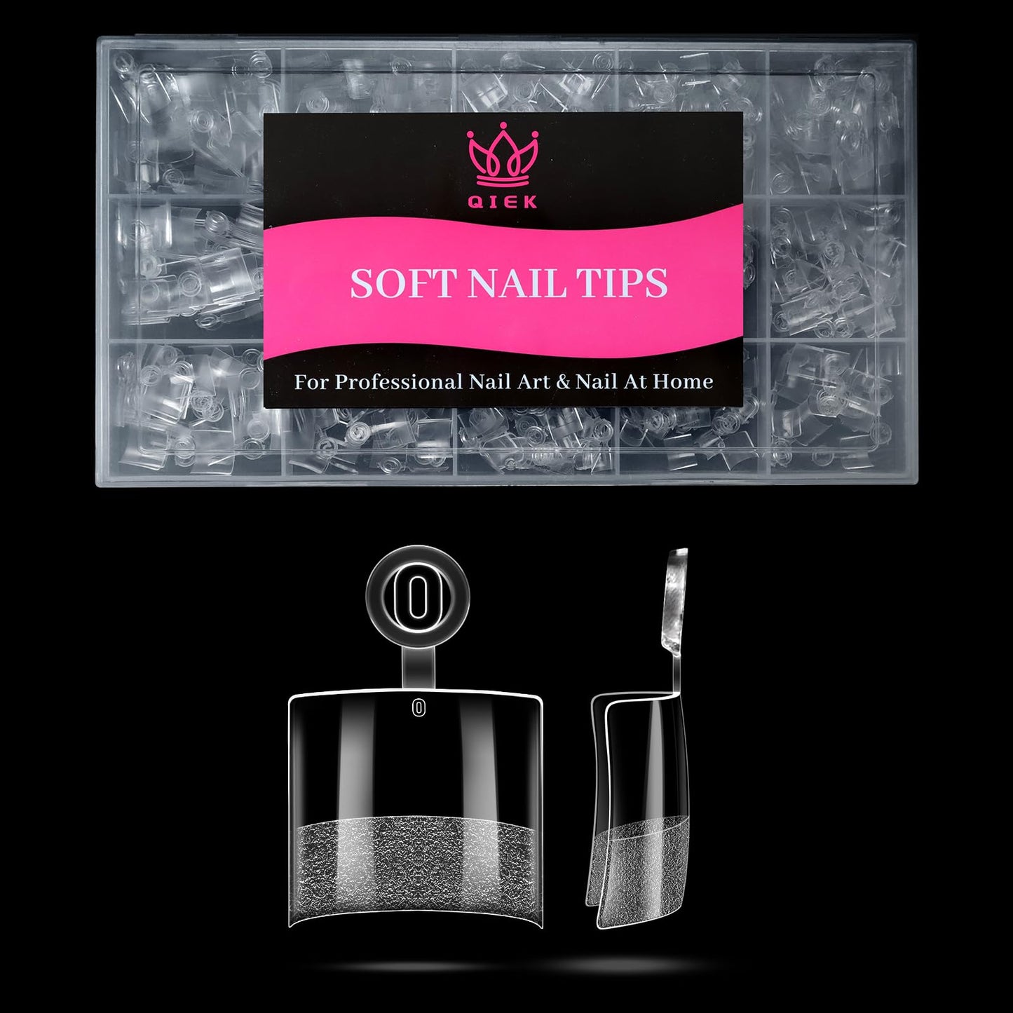 Qiek 510pcs Short Square Half Cover Nail Tips, No-File Pre-Buffed Clear Acrylic Press On Tips 15 Sizes with Half Sizes, 0.1mm Thin Back No C Curve for DIY Nail Extensions & Home Salon Beginners