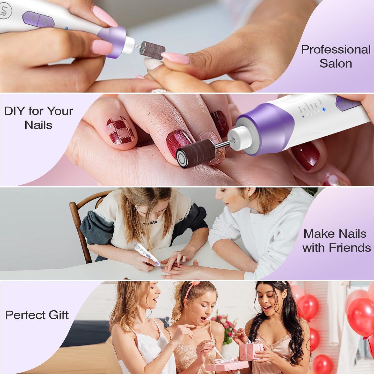 Professional Electric Nail Drill 2000mAH Portable Cordless Electric Nail File 10 in 1 Manicure Pedicure Kit ,5-Speeds Toe Nail Tools Hand Foot Care,Thick Toenail Grinder for Women Men Pets (Purple)