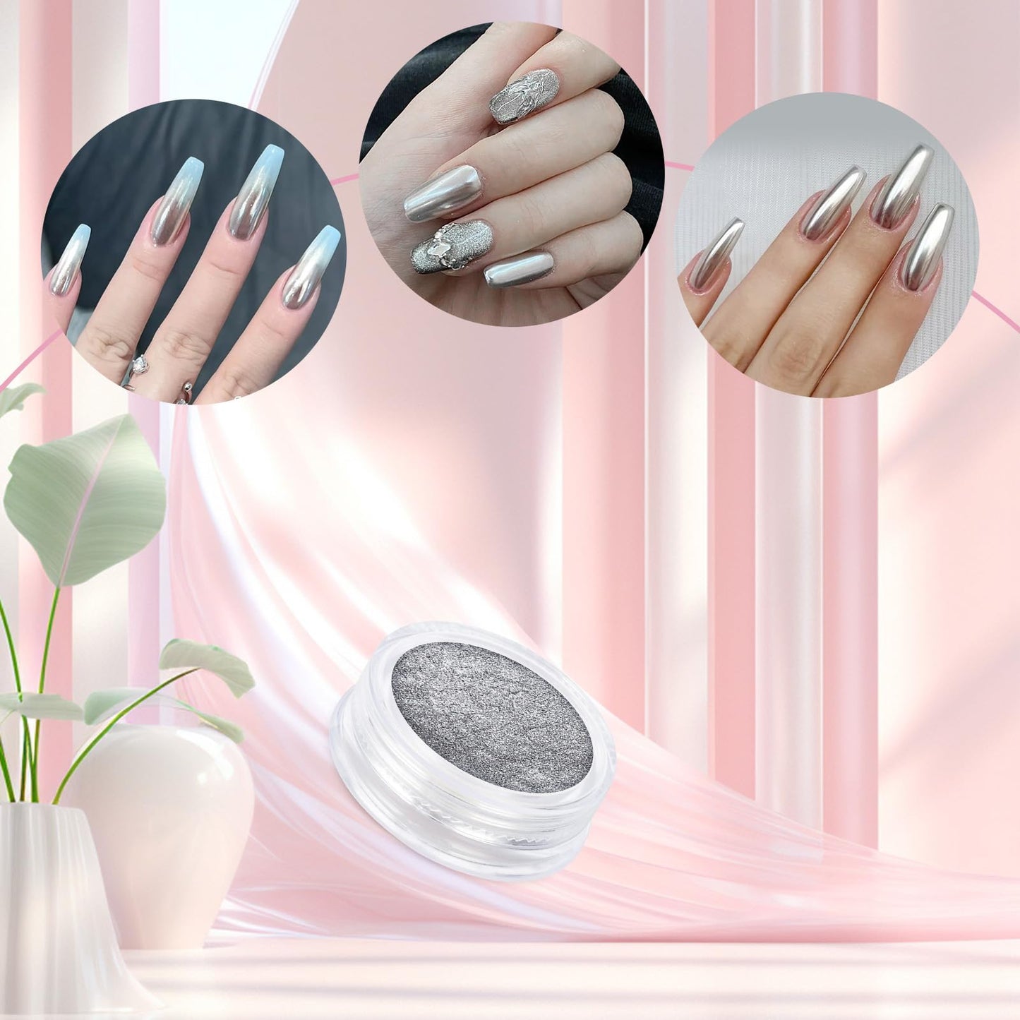 Artdone 8 Jars Chrome Nail Powder Magic White Pearl Kit Mirror Effect Silver Metallic Holographic Dip Nail Powder Decoration Iridescent Aurora Mermaid Pigment
