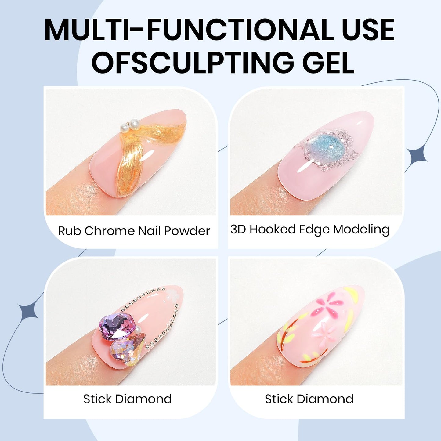 SUPWEE 3d Gel Nail Art Set: Non Stick Hand Solid Builder Gel, No Wipe 3d Gels, 15g 3d Sculpting Gels All-in-1 Kit for Carving Moliding Extension Home DIY Manucure for Women Girls