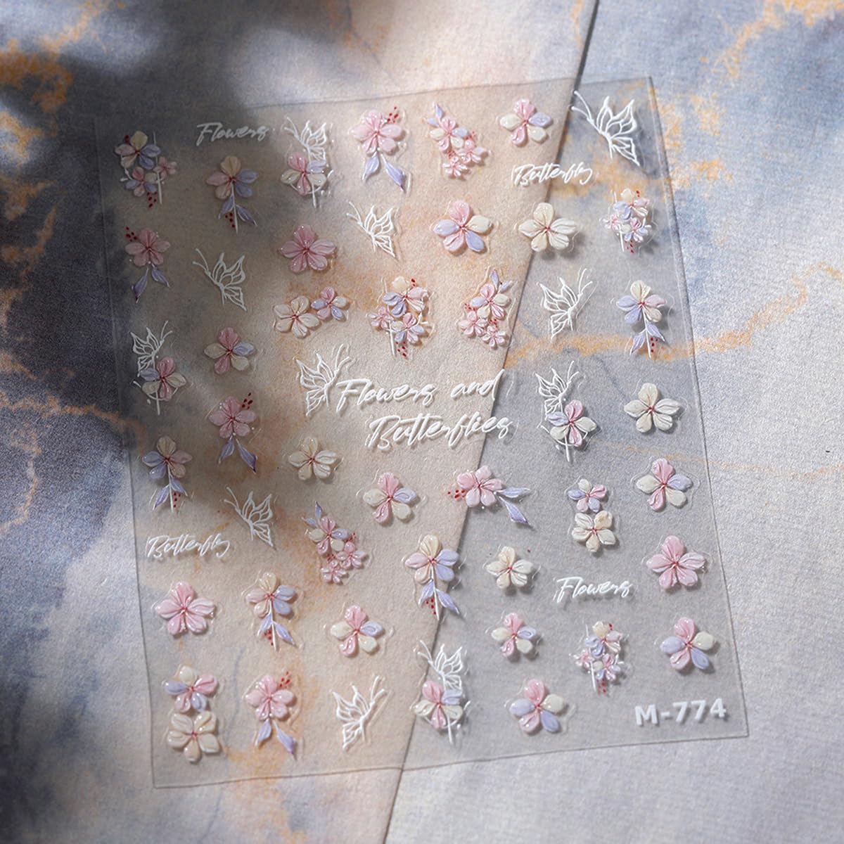 5D Embossed Flower Nail Stickers for Nail Art Pink Floral Nail Art Stickers White Butterfly Nail Decals Spring Stickers for Nails Designs Adhesive Nail Art Supplies for Women Girls 1 Sheet