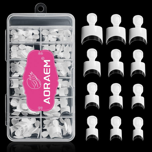 AORAEM White French Nail Tips 120 PCS Short French Style Acrylic Nail Tip 12 Sizes False Nails Clear and White Press on Nails for Women