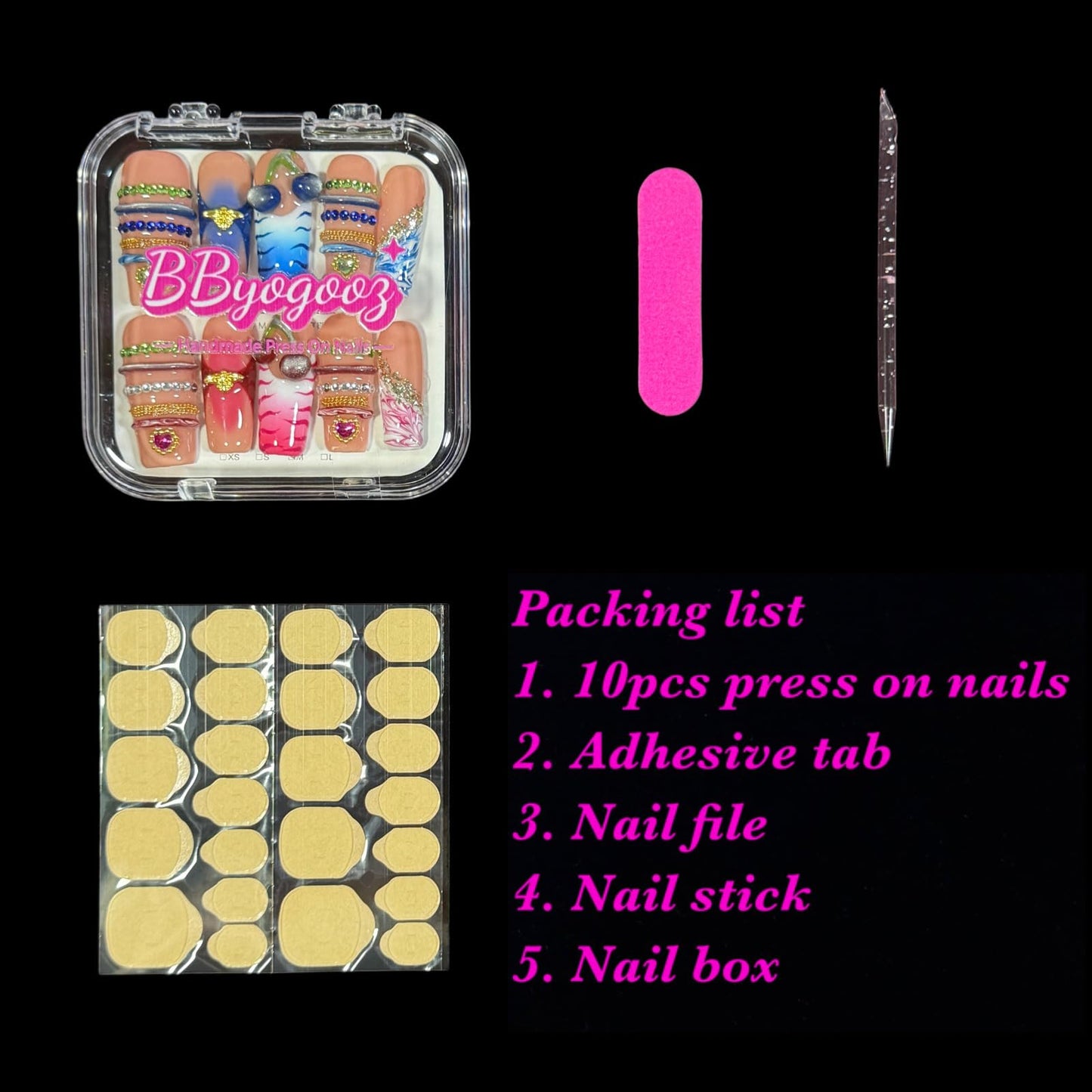 3D Cherry Handcrafted Press On Nails, Long/Medium Square, Gradient & Marble Accents, Reusable Acrylic False Nails, Duo-Tone (S)