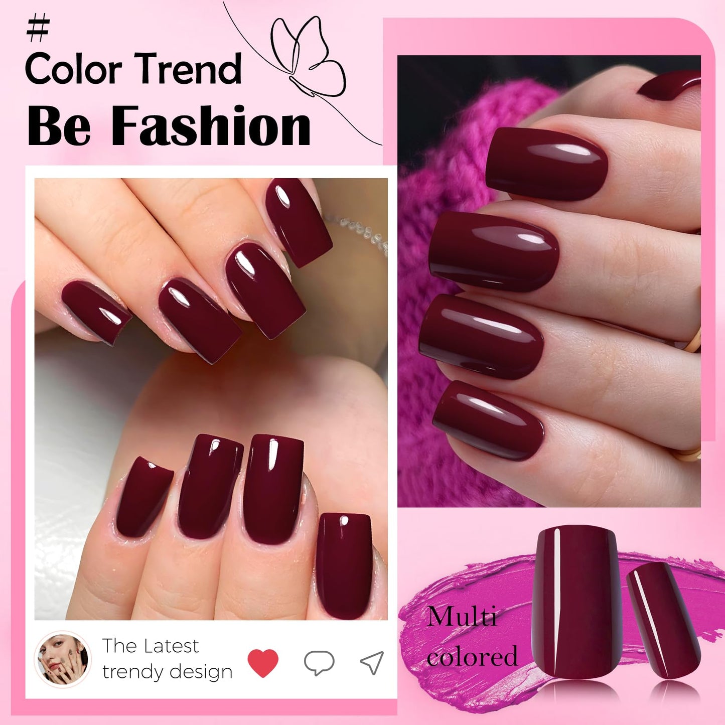 LoveOurHome 240pc Christmas Wine Red Press on Nails Medium Square Fake Nails Press ons Square Nail Tips Gel False Nails Presson Artificial Fingernails & Glue Adhesive Tabs Women Girls Manicure Decor