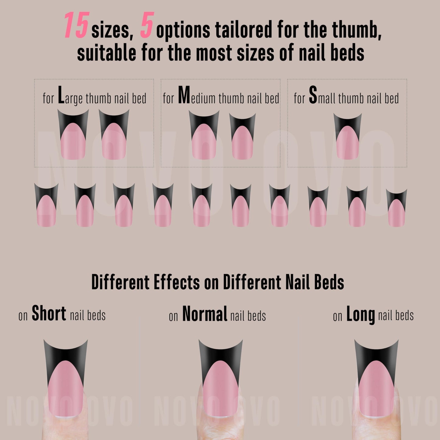 MUTIOVO Black French Tip Duck Feet Nail Tips Full Cover for Press on Acrylic with Moon Curve, BERRY PINK Extra Thick Medim Long, Flare Wide Soft Gel Fake False Nail Extension x 15 Sizes 150 pcs