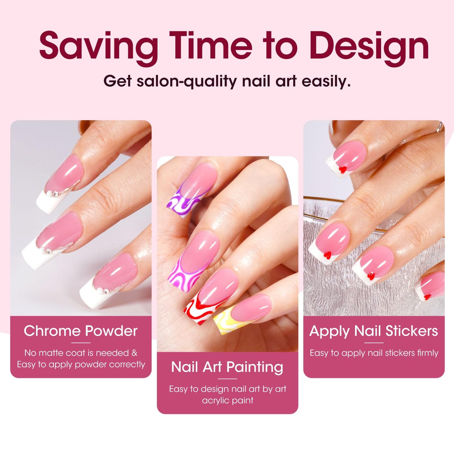 Gellen French Soft Gel Nail Tips - 150 pcs 15 Sizes French Tip Press on Nails Pink Long Square Fake Nails, 3 in 1 Pre-french Gel Nail Tips No Need to File