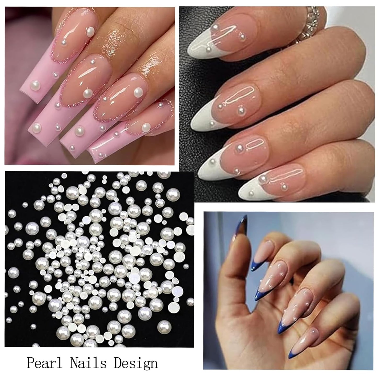 SEMATA White Flatback Nail Art Pearls Charms White Flower Bow Nail Gems Jewelry Mixed Size Nails Pearls Stone Moon Heart Stars Nails Art Accessories Decoration Design for Women