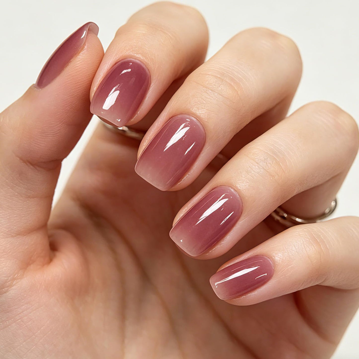 GLAMERMAID Red Short Press on Nails, Deep Rose Extra Short Squoval Glue on Nails for Women, Burgundy Square Jelly Soft Glossy Gel Fake Nails, Round Reusable Acrylic False Nails Manicure Kit for Women