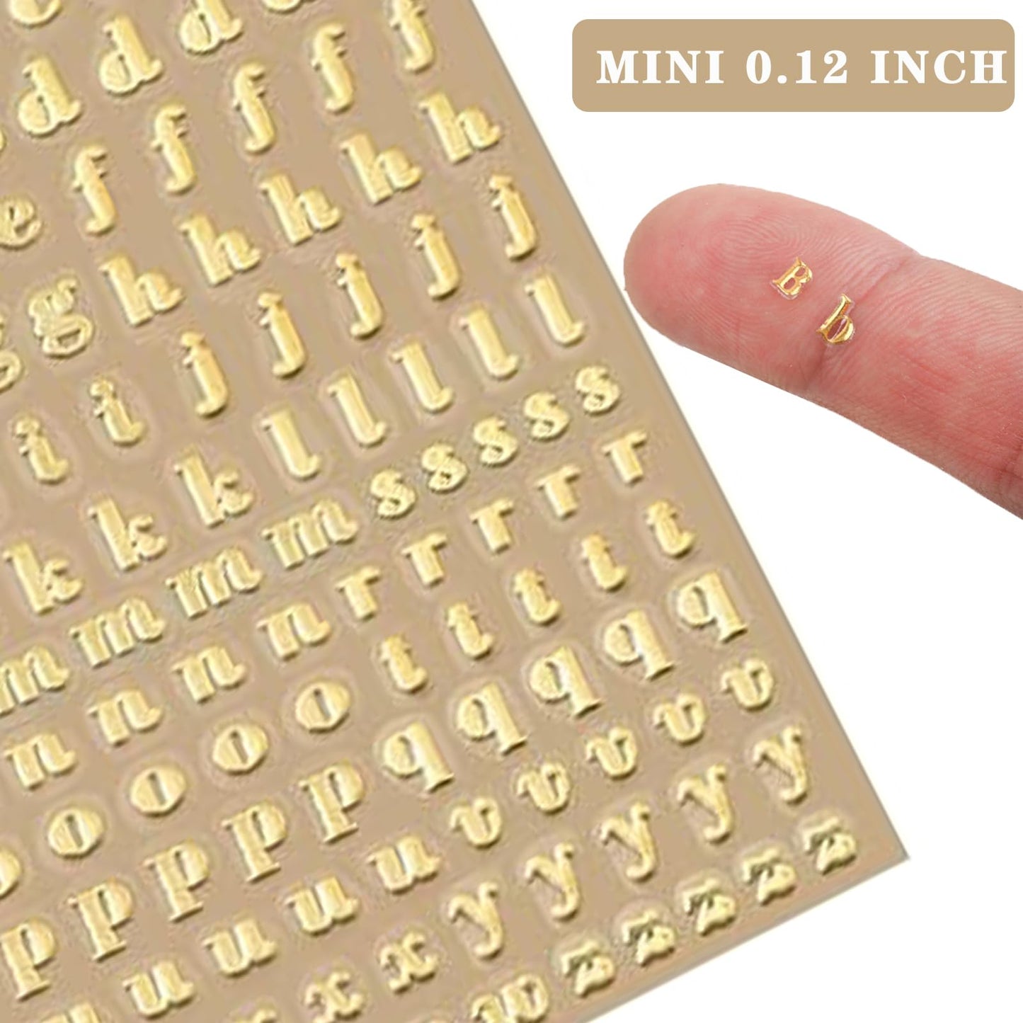 EORTA 6 Sheets 0.12inch Alphabet Number Stickers Mini Letters Decoration Glitter Alloy Self Adhesive Decals for Epoxy Resin Casting Decoration DIY Crafts Scrapbook, Golden/Silvery, 3mm
