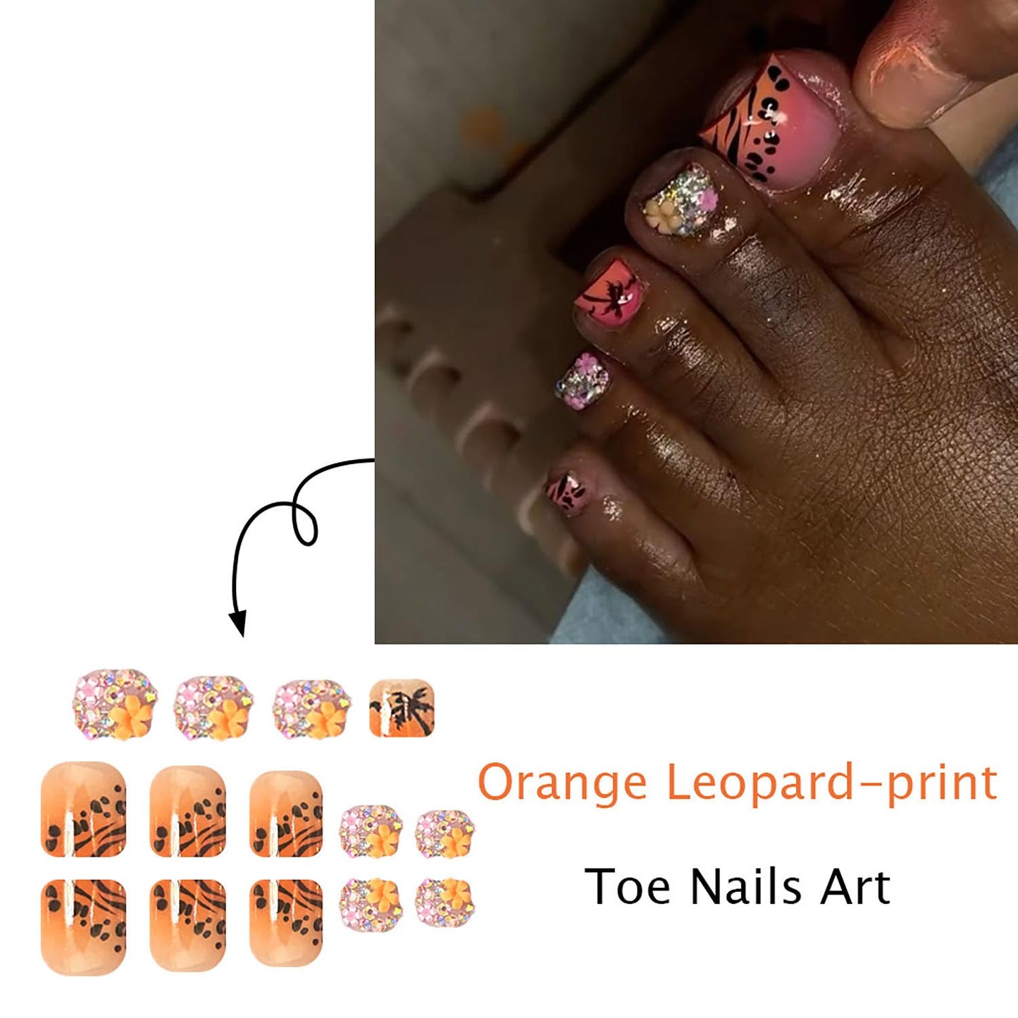 FIEONCIY Press on Toenails with Designs Acrylic Fake Nails for Toe Artificial False Nails with Charms Press on Toe Nails for Spring Summer Stick on Toenails for Women Girls(WSJ2503)