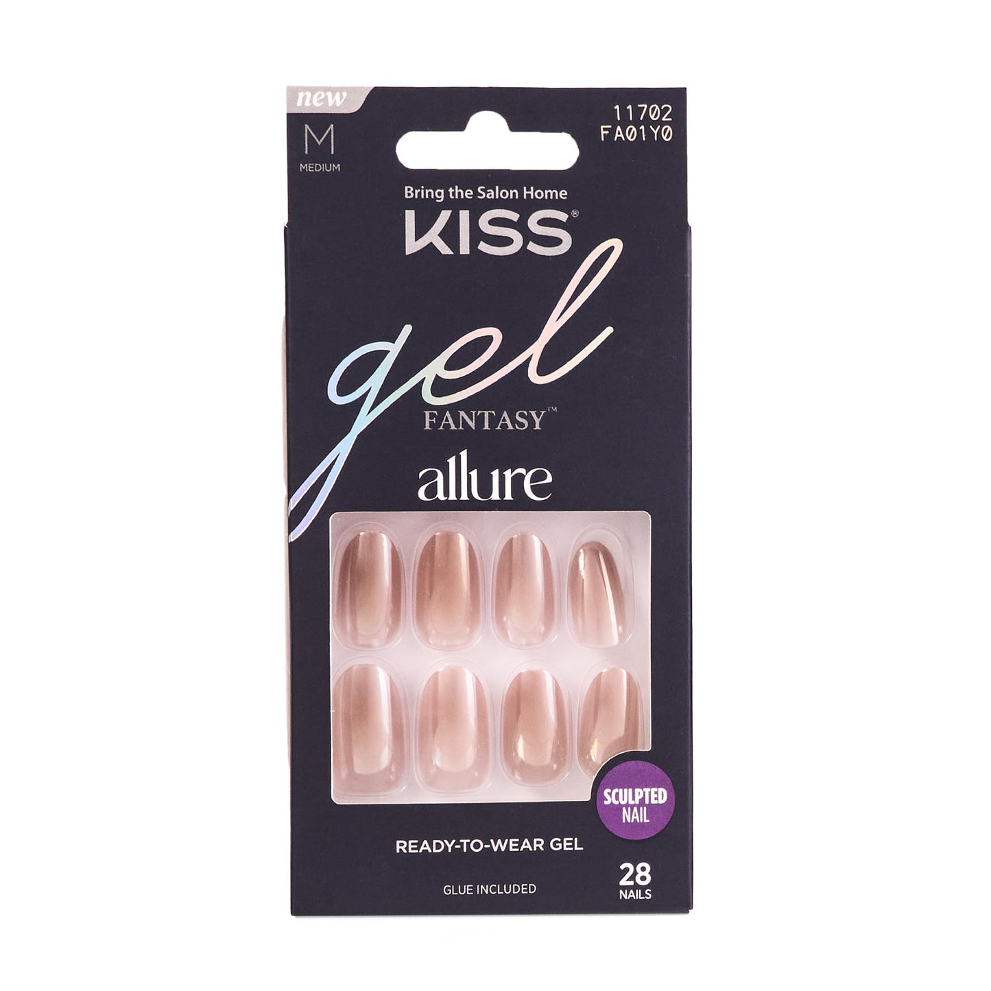KISS Gel Fantasy 28 Pcs Press On Nails, Medium Oval Fake Nails, Pink Nude Chrome Stick On Extensions, Reusable Full Cover Kit with Glue, Manicure Stick & File, Wear for 7 Days, Vegan & Cruelty Free