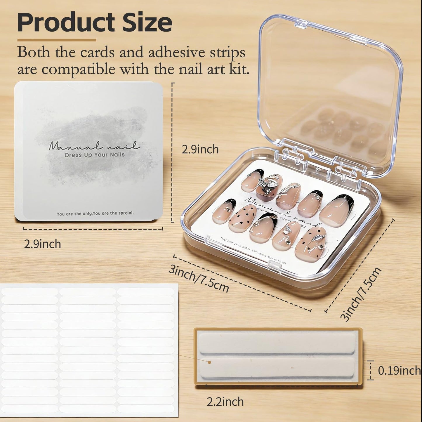 ITQUTC 20 Pack Press on Nail Packaging Kit - Clear Press on Nail Boxes with Cards and Adhesive Tape, Professional Nail Case for Small Business and Storage DIY Nail Projects
