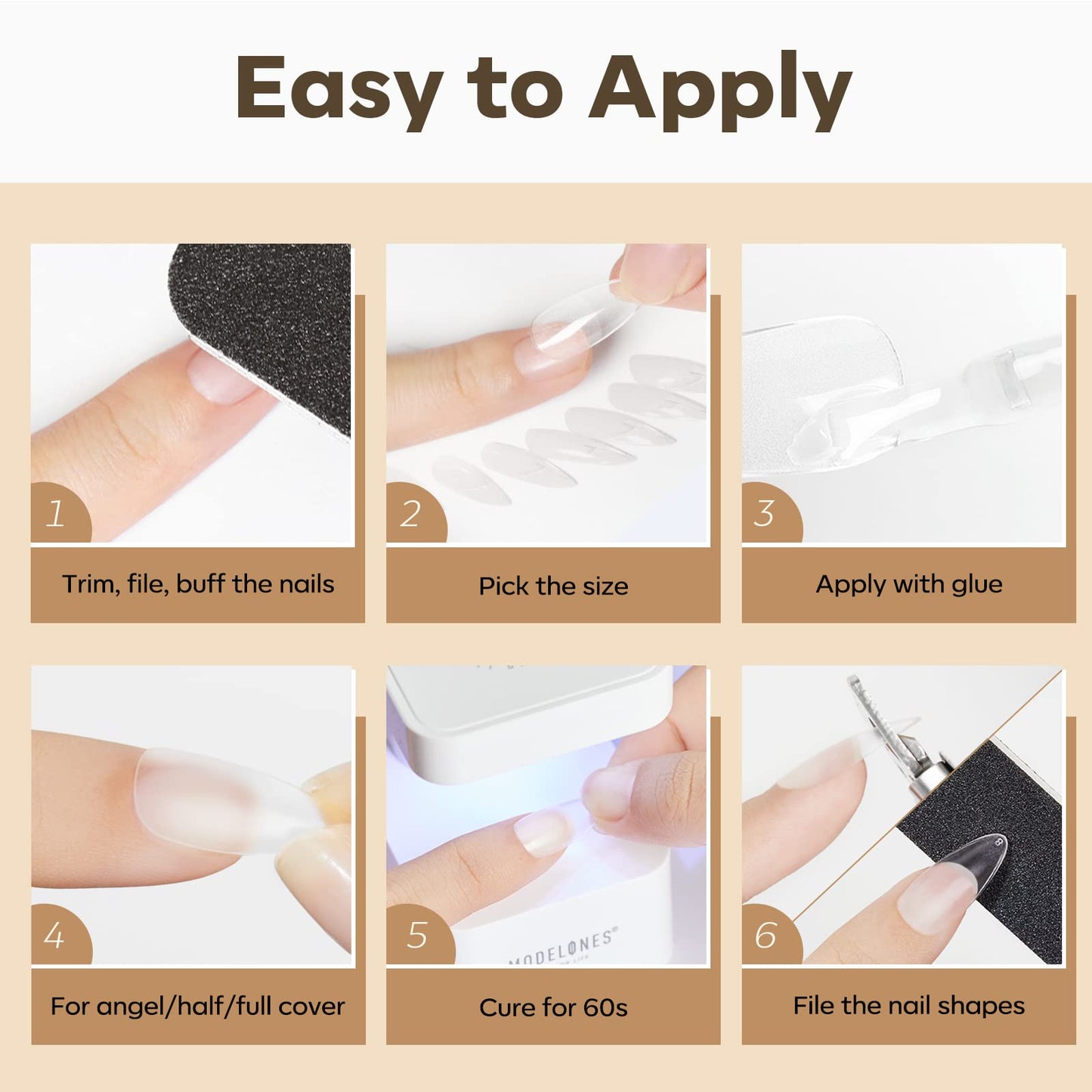 Modelones Medium Almond Nail Tips, 510Pcs Fake Nails Gel Tips Pre-shaped Full Matte Cover False Acrylic Extensions No Filed Stronger Press on Manicure 15 Sizes