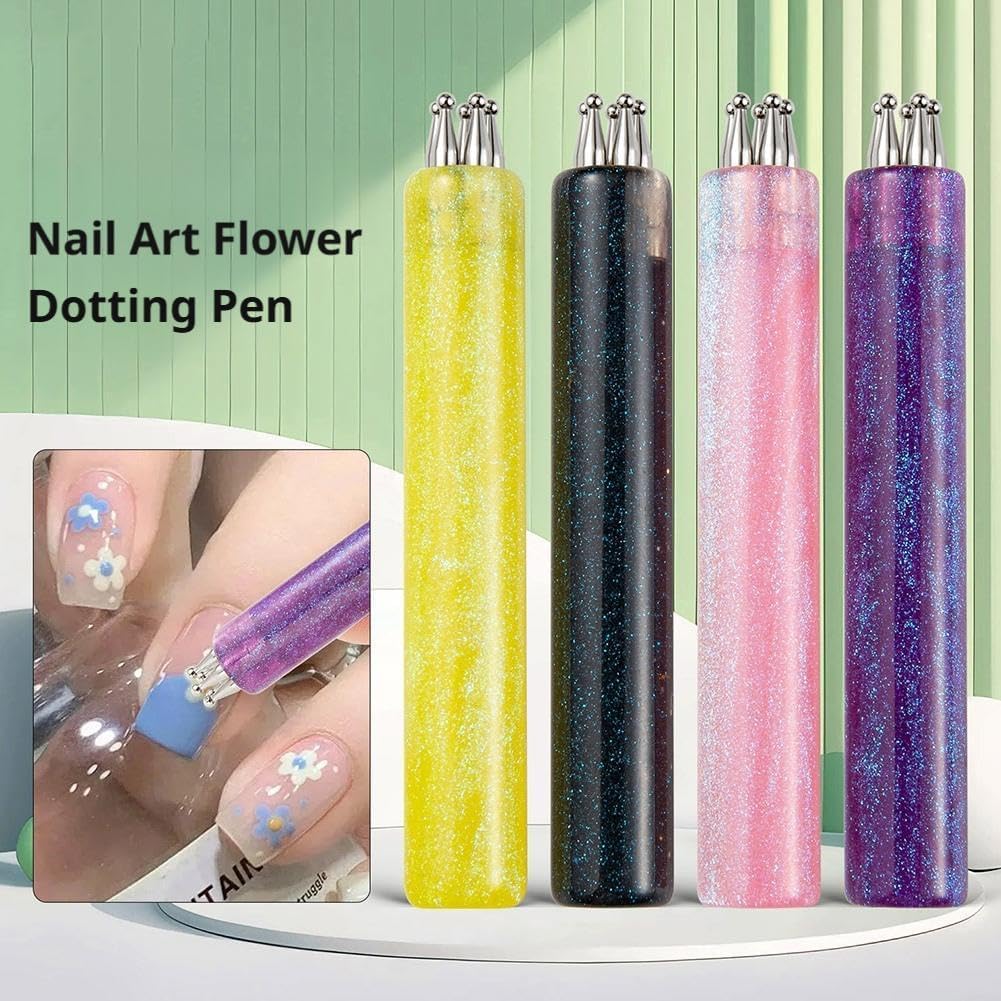 5 Petal Flower Nail Dotting Pen, 1.8mm Fine Tip, Nail Art Tool for Painting, Sculpting, Rhinestone DIY and Salon, 4 Pieces