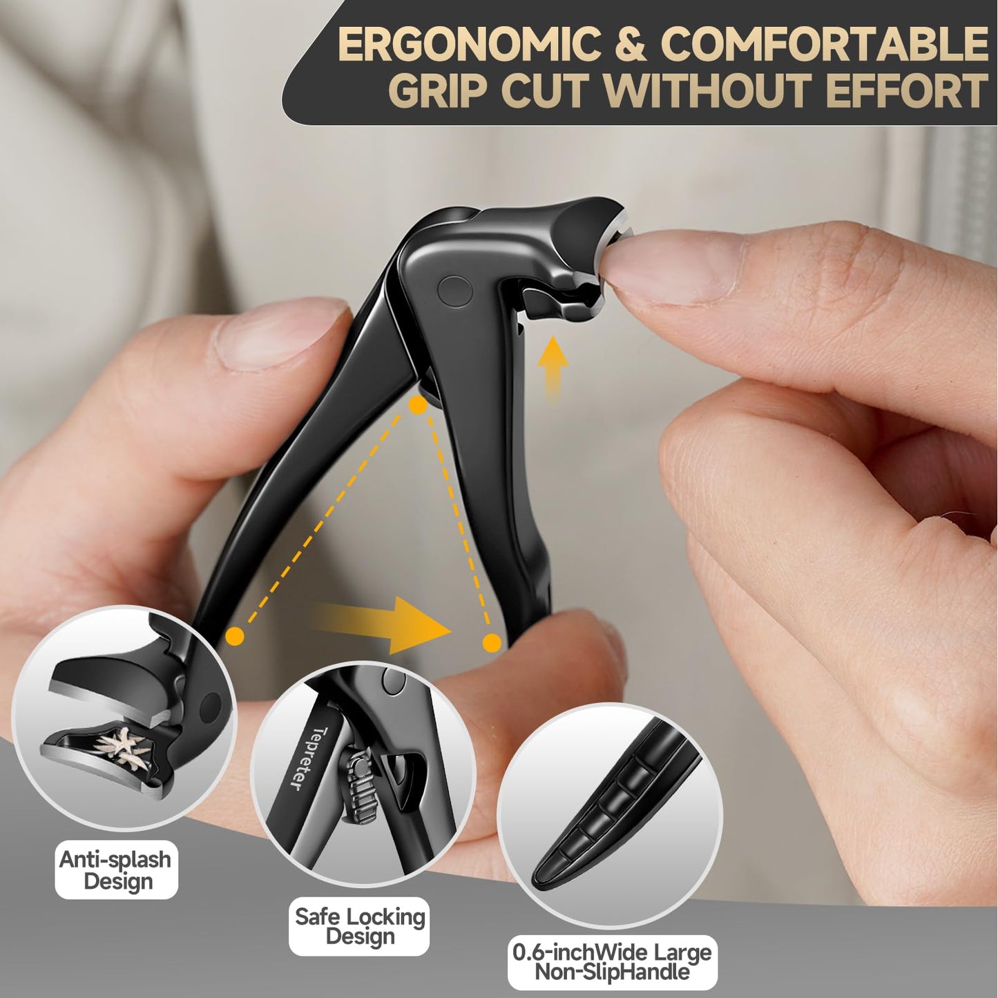 Ergonomic Long Handle Toenail Clippers for Seniors, Angled Head Wide Jaw Fingernail Clipper for Thick Ingrown Toenails for Men Women, Large Finger Nail Clippers Adult with Nail File, Mothers Day Gifts