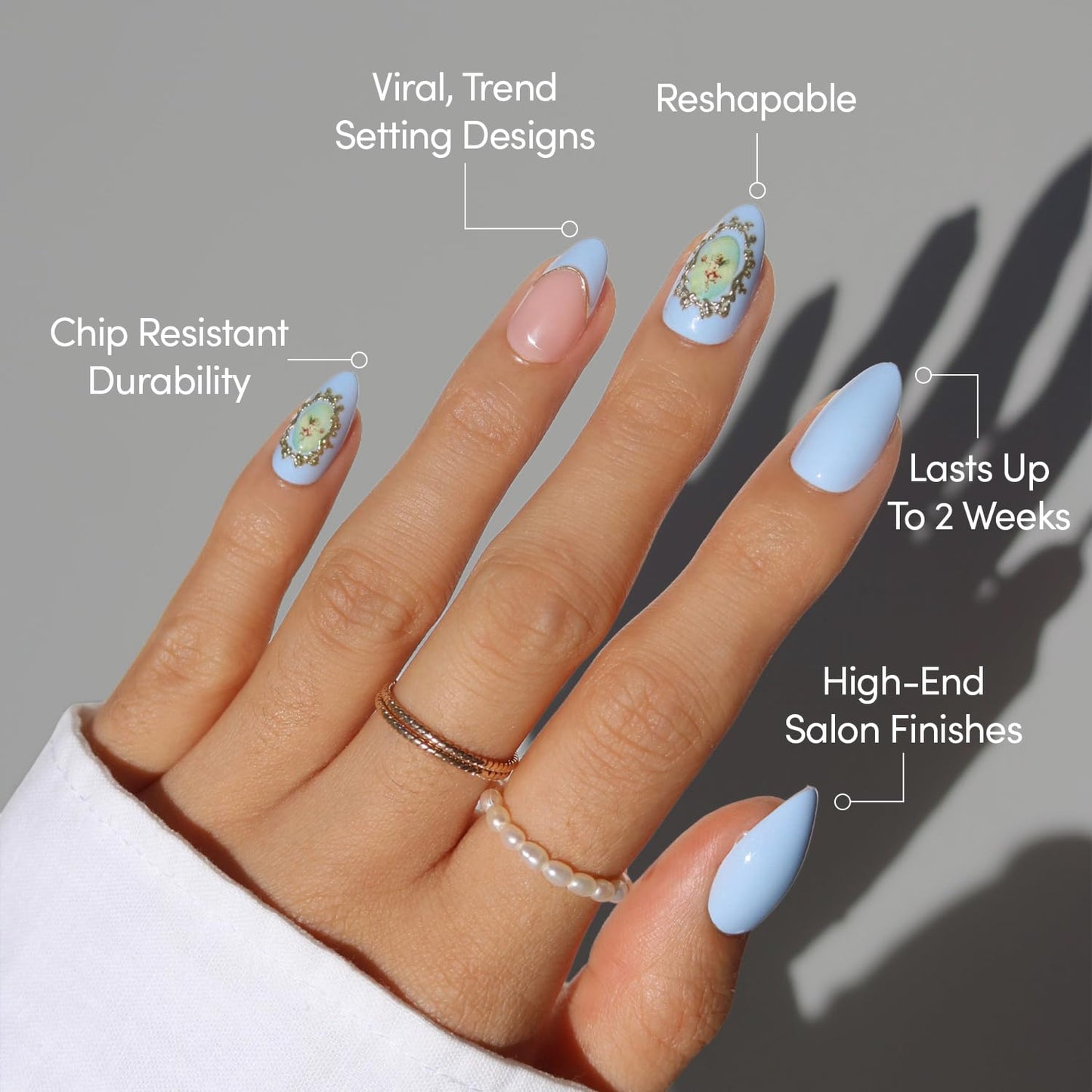 Glamnetic Press-On Nails Bundle - Divine Love | 2 Short Almond Fake Nails & 1 Medium Coffin Nail Set in 3D & Velvet Designs, Perfect Valentine’s Day Press-Ons | Durable, Salon-Quality Nail Kits