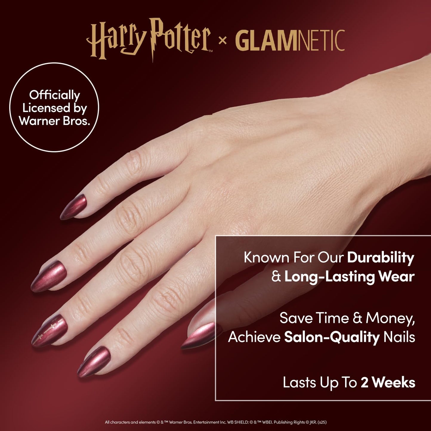 Harry Potter™ x Glamnetic Press-On Nails Bundle - Unicorn Blood, Dementor™, Lumos, Salazar Slytherin™ & Godric Gryffindor™ | Short Almond Fake Nails with Silver Chrome & 3D Swirl Design | Medium Almon