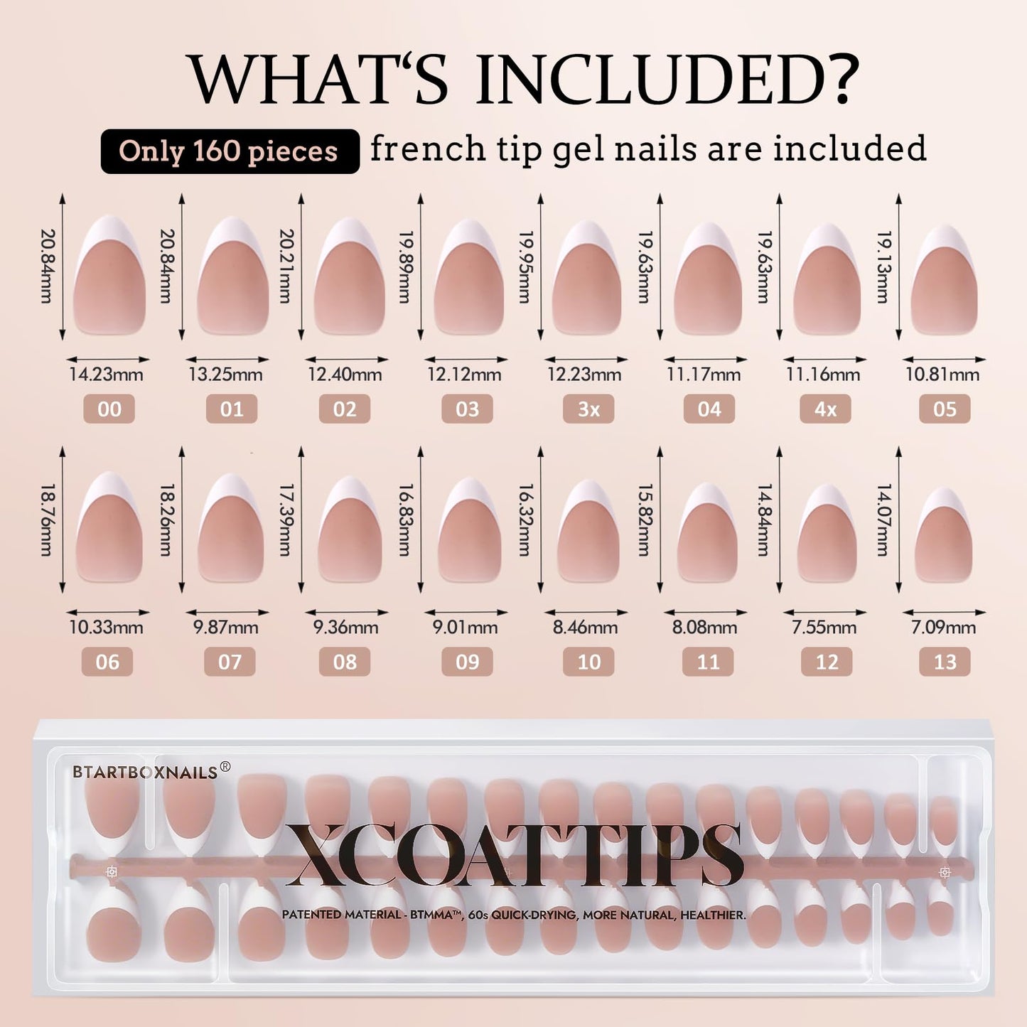 BTArtboxnails French Gel Nail Tips - French Tip Press on Nails Brown Short Almond XCOATTIPS Pre-applied Tip Primer & Base Coat, No Need to File Fake Nails for Nail Art DIY