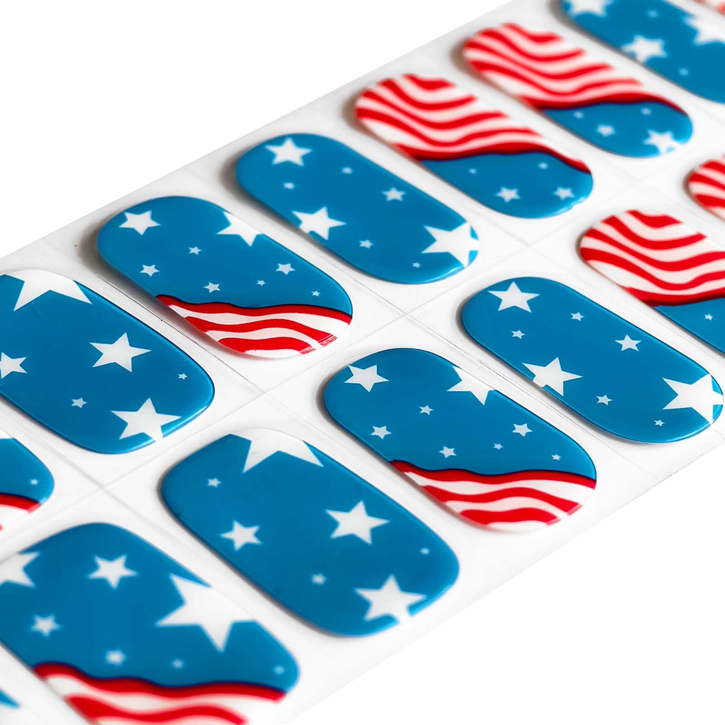 YIZHUO Patriotic Semi-Cured Gel Nail Strips Kit - 4th of July Nail Art Designs with 20 Salon-Quality Stickers, Easy DIY Manicure at Home, UV/LED Lamp Required, Red White and Blue