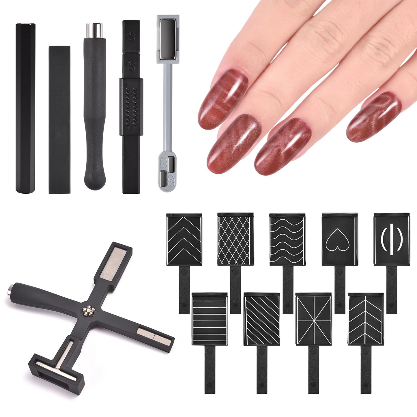Rolabling 15PCS Nail Magnet Tool Set for Cat Eye Nail Polish Professional Magnetic Wand Magnet Plates & Sticks for Gel Polish Nail Art Design Accessories for Salon & Home DIY Manicure