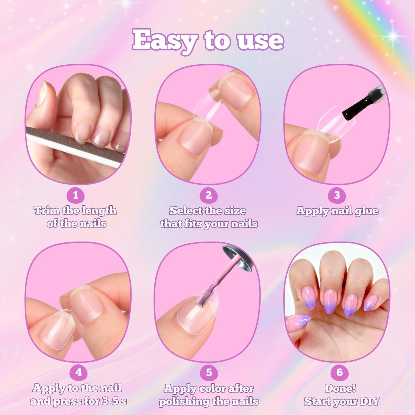 Krofaue 2-in-1 Kids Nail Art Kit, 80g UV Curing Solid Nail Glue Gel + 240PCS Extra Short Almond Soft Gel Nail Tips, 12 Sizes Clear Full Well Fake Nails Manicure Set for 9-12 Years Old Girls Home DIY &