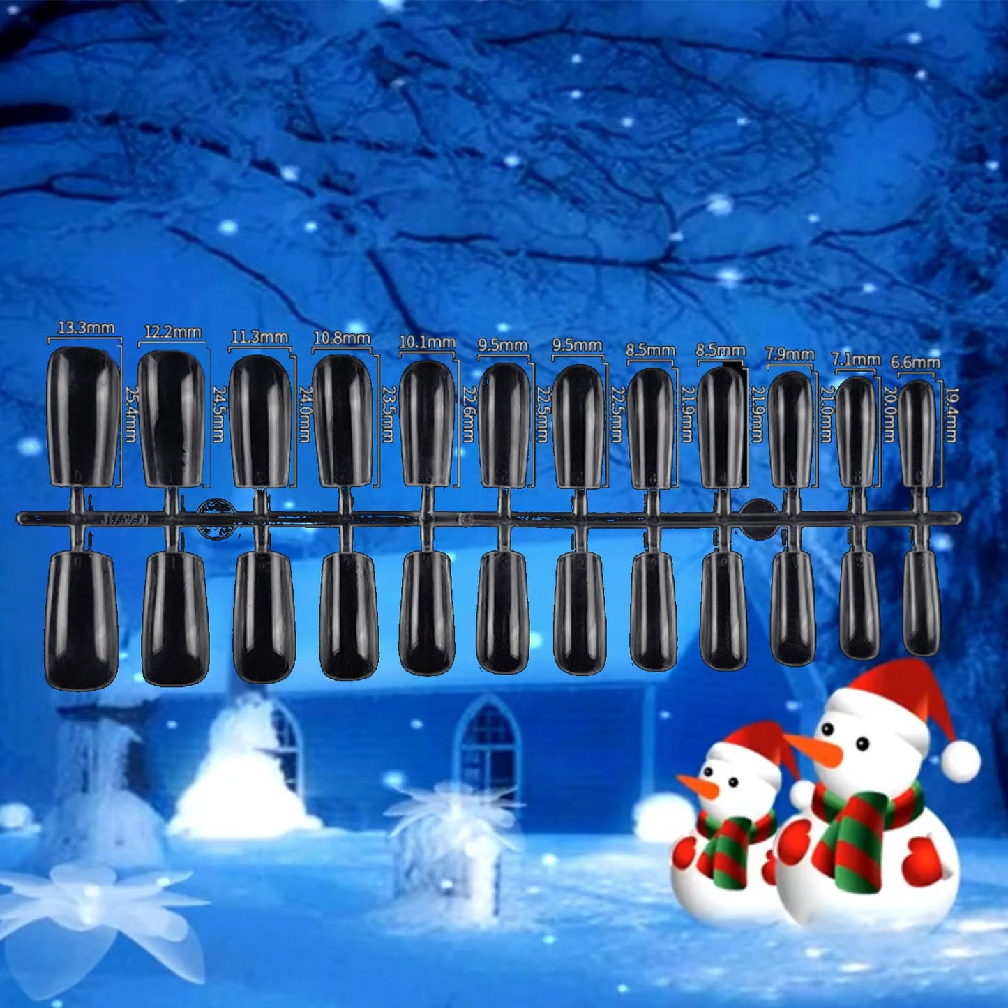 24Pcs Snowflake Press on Nails Glossy Green Xmas Tree Acrylic Fake Nail Snowman Gel Glue on Nail Snow Stick on Fingernails Christmas Medium Square False Nails for Women Gift