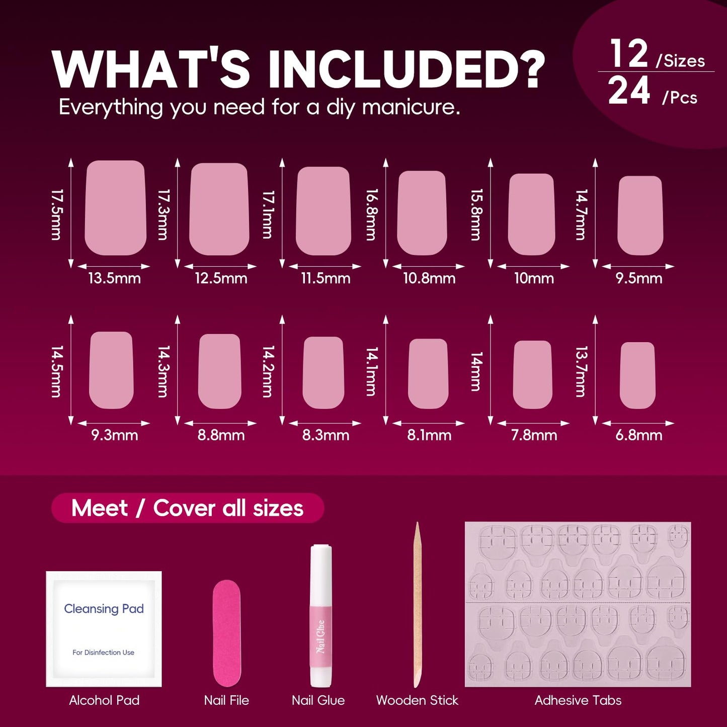 HOSAILY Cat Eye Press on Nails Short, Pink Purple Galaxy Square Fake Nail with Magnetic Shimmer Design, 24pcs Glossy Handmade Gel Glue on Nails Coffin, Salon Quality Stick on Nails Press Ons for Women