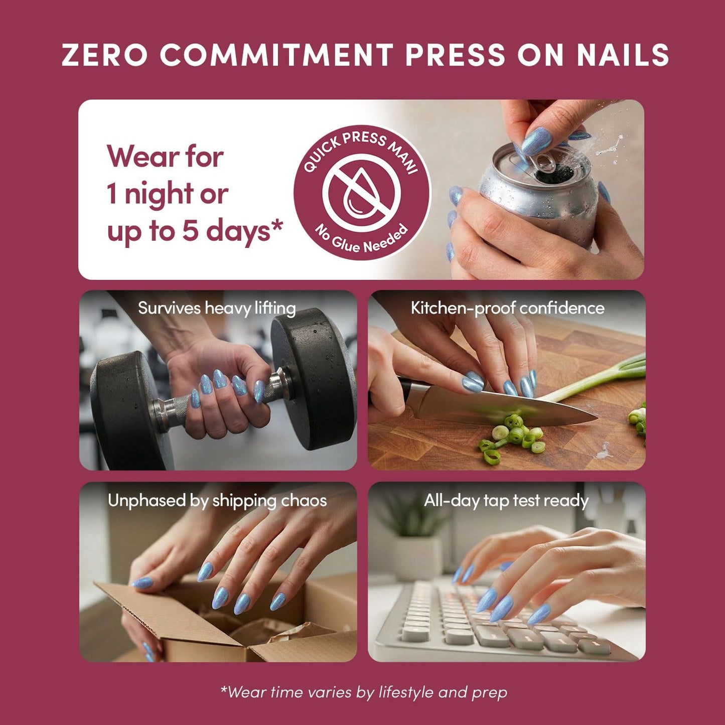 Glamnetic Quick Press Mani - No Glue Press On Nails, Just Peel and Stick, Almond Extra Short Nails, Mess Free, Salon Quality Stick On Nails, Ocean Prism | in 15 Sizes - 30 Nail Kit | Gift For Mom