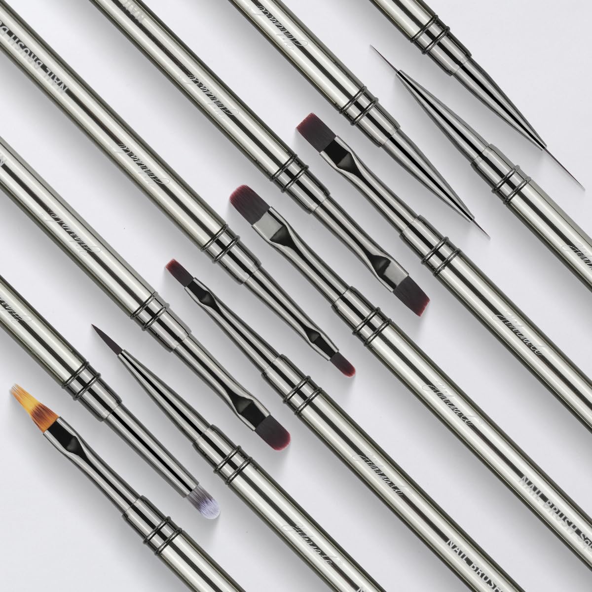 yihuale 12Pcs Nail Art Brushes, Nail Gel Polish Painting Brush Nail Liner Brush, Nail Brush Gift for DIY Manicure Salon at Home (silver)